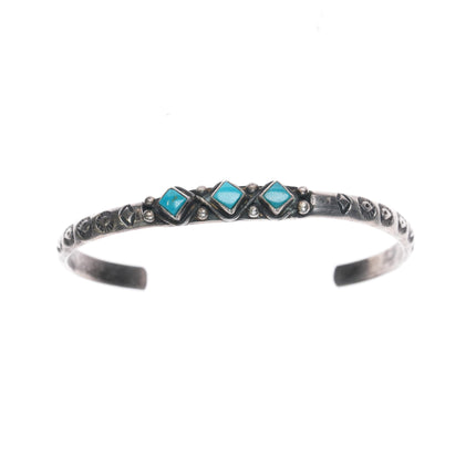 5 5/8" 30's-40's Native American slim silver cuff bracelet with turquoise