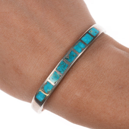 6 1/8" sterling turquoise flush inlay slim vintage native American cuff bracelet