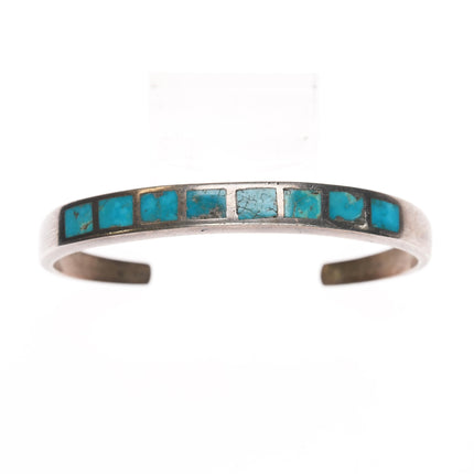 6 1/8" sterling turquoise flush inlay slim vintage native American cuff bracelet