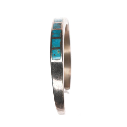 6 1/8" sterling turquoise flush inlay slim vintage native American cuff bracelet