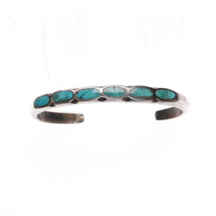 5 3/8" Vintage Native American silver flush inlay turquoise cuff bracelet