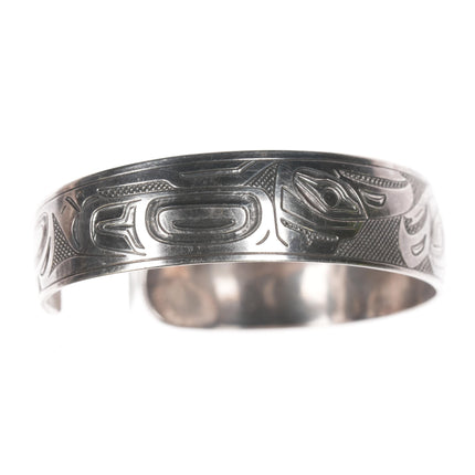 7" Jenny Lyn Smith Tlingit Alaskan Hand Carved Sterling cuff bracelet