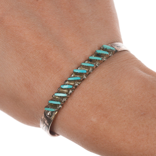 6 1/8" ALP Zuni sterling and turquoise needlepoint cuff bracelet