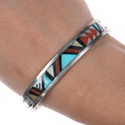 6.5" John & Rosalie Bowannie Zuni sterling multi-stone inlay cuff bracelet