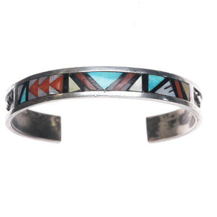 6.5" John & Rosalie Bowannie Zuni sterling multi-stone inlay cuff bracelet