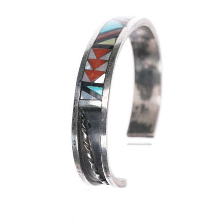 6.5" John & Rosalie Bowannie Zuni sterling multi-stone inlay cuff bracelet