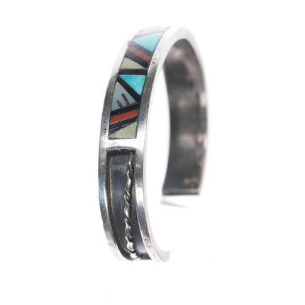 6.5" John & Rosalie Bowannie Zuni sterling multi-stone inlay cuff bracelet