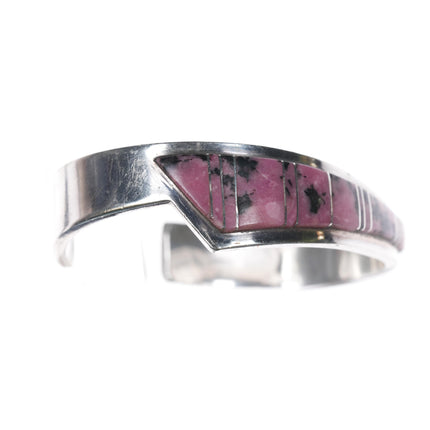 6 5/8" Earl Lee Navajo sterling Rhodonite channel inlay cuff bracelet