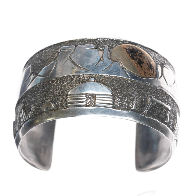 7 1/8" Ronnie Hurley Navajo Sterling cuff bracelet with copper sun