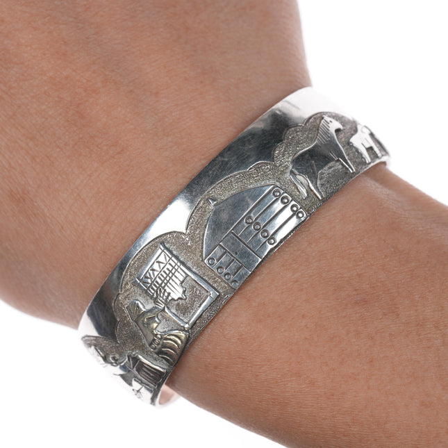 6.25" Jacob Kahe Navajo sterling storyteller cuff bracelet