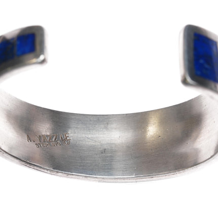 6" Antonio Yazzie Navajo sterling high grade lapis channel inlay cuff bracelet