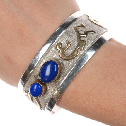 6.75" Southwestern sterling/lapis kokopelli cuff bracelet