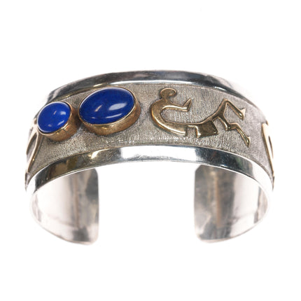 6.75" Southwestern sterling/lapis kokopelli cuff bracelet