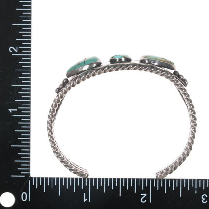 6.25" c1930's Navajo stamped silver twisted wire cuff bracelet with turquoise