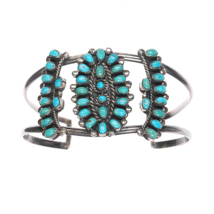 6 5/8" 50's-60's Zuni silver turquoise cluster cuff bracelet