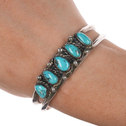 6" 50's-60's Navajo silver turquoise row cuff bracelet