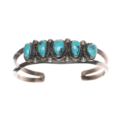 6" 50's-60's Navajo silver turquoise row cuff bracelet