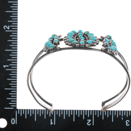 6 5/8" 50's-60's Zuni silver turquoise cluster cuff bracelet