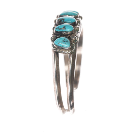 6" 50's-60's Navajo silver turquoise row cuff bracelet