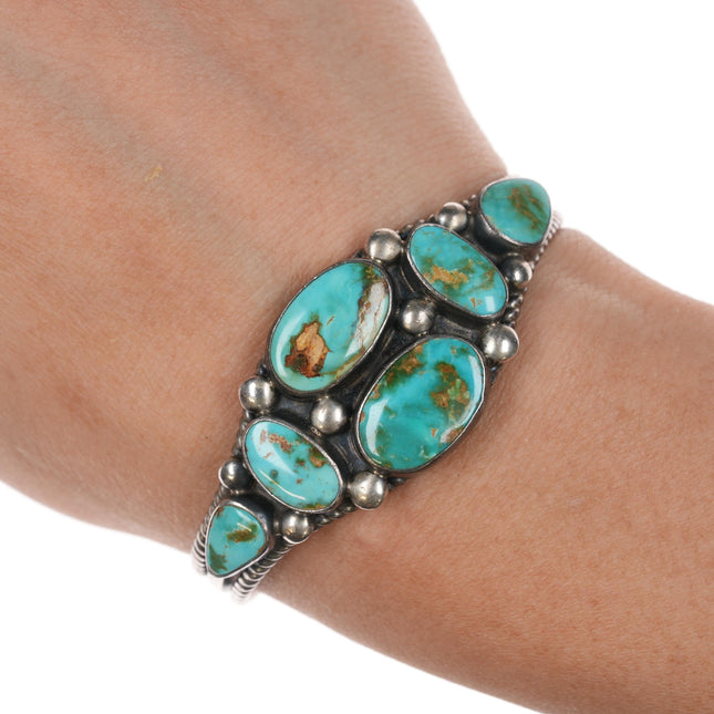 5 7/8" Verdy Jake Navajo revival silver Easter Blue turquoise cuff bracelet