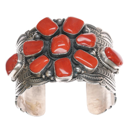 7" Michael and Rosita Calladitto Apache Heavy sterling and Mediterranean coral cuff bracelet