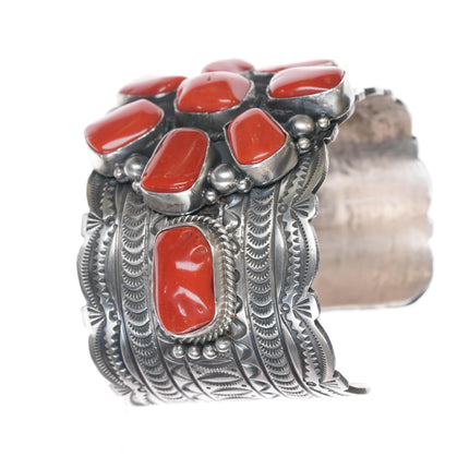 7" Michael and Rosita Calladitto Apache Heavy sterling and Mediterranean coral cuff bracelet