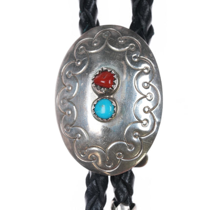 Nel J Navajo sterling, turquoise, and coral bolo tie