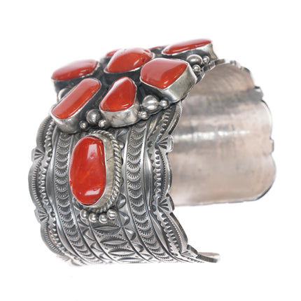 7" Michael and Rosita Calladitto Apache Heavy sterling and Mediterranean coral cuff bracelet