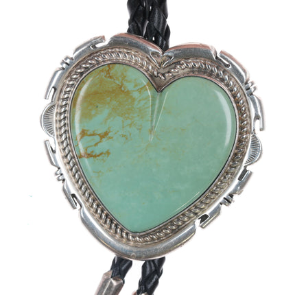 Vintage John McCray Navajo sterling and turquoise heart shaped bolo tie