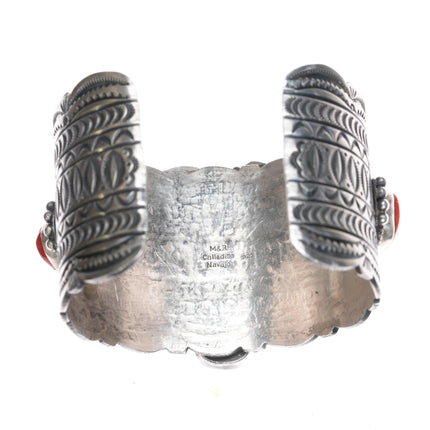 7" Michael and Rosita Calladitto Apache Heavy sterling and Mediterranean coral cuff bracelet