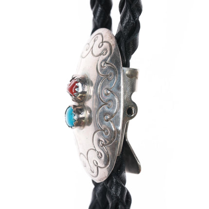 Nel J Navajo sterling, turquoise, and coral bolo tie