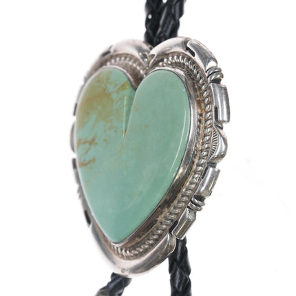 Vintage John McCray Navajo sterling and turquoise heart shaped bolo tie