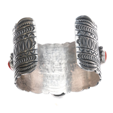 7" Michael and Rosita Calladitto Apache Heavy sterling and Mediterranean coral cuff bracelet