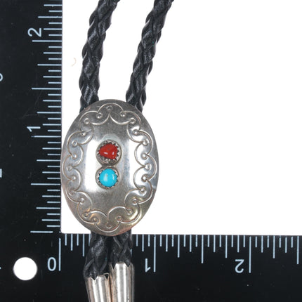 Nel J Navajo sterling, turquoise, and coral bolo tie