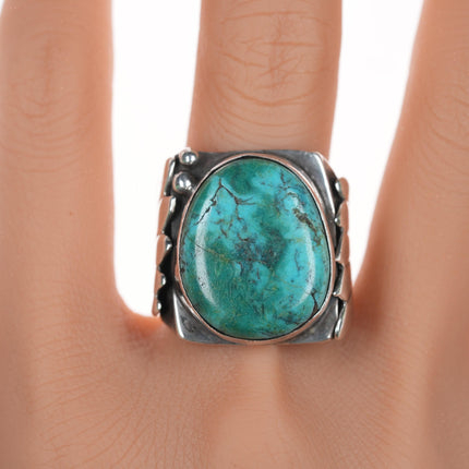 sz8 Vintage Native American silver ring with large turquoise