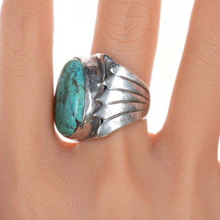 sz8 Vintage Native American silver ring with large turquoise