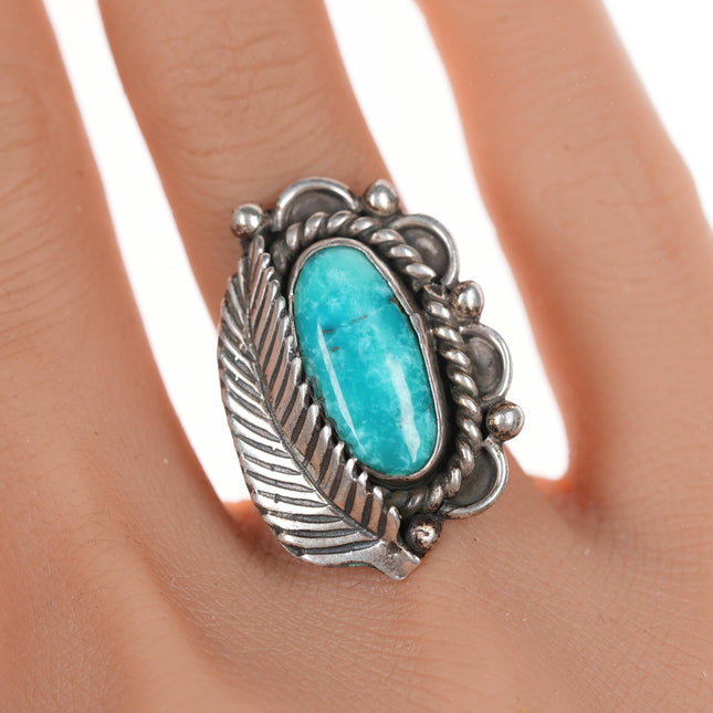 sz5.5 Vintage Native American silver and turquoise feather ring