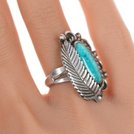 sz5.5 Vintage Native American silver and turquoise feather ring