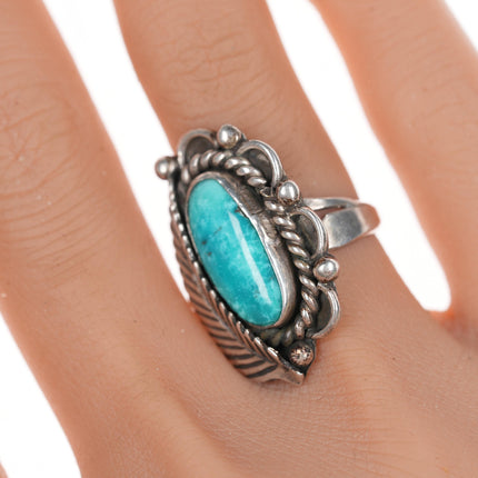 sz5.5 Vintage Native American silver and turquoise feather ring