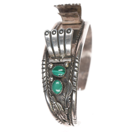 7" 70's-80's JL Navajo sterling and malachite watch cuff bracelet