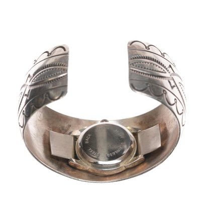 6.5" Carson Blackgoat Navajo sterling watch cuff bracelet hand stamped