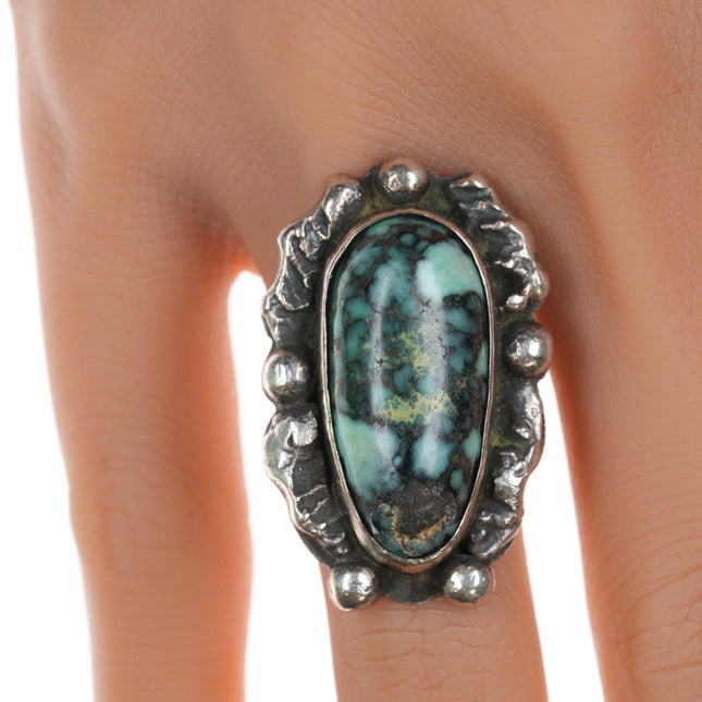 sz7 Chief Wolf Robe Hunt (1905-1977) Acoma silver and variscite ring