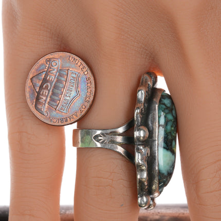 sz7 Chief Wolf Robe Hunt (1905-1977) Acoma silver and variscite ring