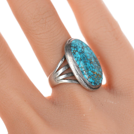 sz7 30's-40's Navajo silver spiderweb turquoise ring