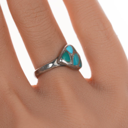 sz6.25 Vintage Zuni fishscale turquoise channel inlay silver ring