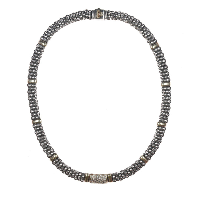 9mm Lagos Caviar Diamond, 18k, and Sterling necklace