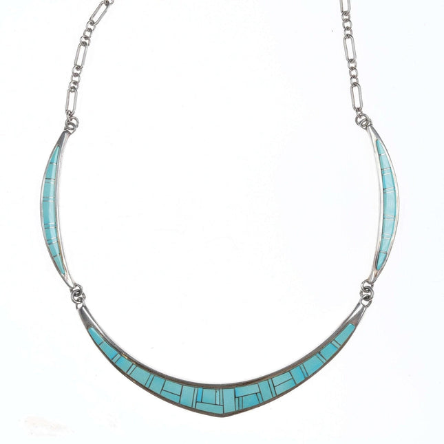 Calvin Begay Navajo silver and turquoise channel inlay necklace