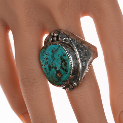 sz12.75 Large Vintage Navajo silver and turquoise ring