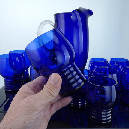 Art Deco 1930's Cobalt Blue Cocktail/Juice Pitcher and Tumbler set