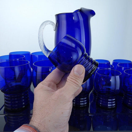 Art Deco 1930's Cobalt Blue Cocktail/Juice Pitcher and Tumbler set